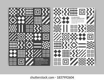 Monochrome Geometric Patterns Background Event Flyer Template. Vector illustration.