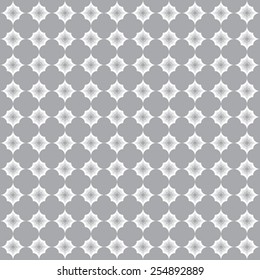 Monochrome geometric seamless pattern with diamonds and flowers