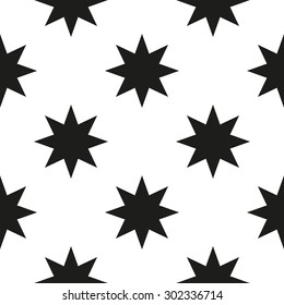 Monochrome geometric seamless pattern with eight-pointed Christmas stars