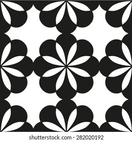 Monochrome geometric seamless pattern with  flowers