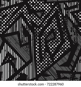 Monochrome geometric seamless pattern with grunge effect