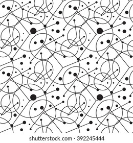 Monochrome Geometric Seamless Pattern With Lines And Dots