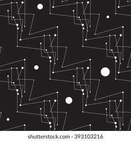 Monochrome Geometric Seamless Pattern With Lines And Dots