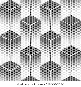 Patrón geométrico monocromo sin soldadura a partir de elementos redondos. Recuerda a los edificios altos en la niebla.