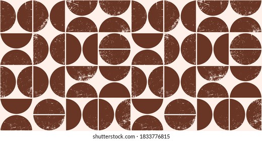 Monochrome geometric seamless pattern in Scandinavian style. Modern abstract grunge background with semicircles.