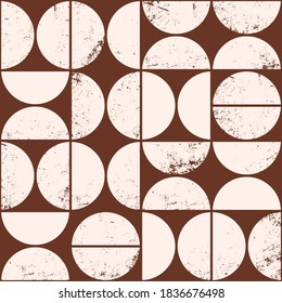 Monochrome geometric seamless pattern in Scandinavian style. Modern abstract grunge background with semicircles.