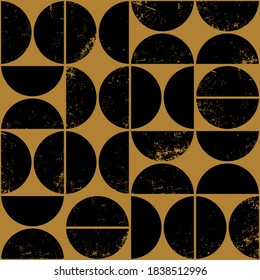 Monochrome geometric seamless pattern in Scandinavian style. Modern abstract grunge background with semicircles.