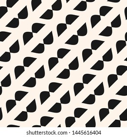 Monochrome geometric seamless pattern. Simple vector abstract texture with wavy shapes in diagonal rows. Black and white modern background. Funky repeated design for decor, textile, carpet, wallpaper