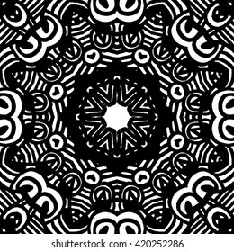 Monochrome geometric seamless pattern, monochrome sketchy background. Tribal ethnic ornament, decoration repeating texture endless pattern, vector illustration