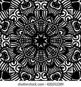 Monochrome geometric seamless pattern, monochrome sketchy background. Tribal ethnic ornament, decoration repeating texture endless pattern, vector illustration