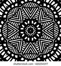 Monochrome geometric seamless pattern, monochrome sketchy background. Tribal ethnic ornament, decoration repeating texture endless pattern, vector illustration
