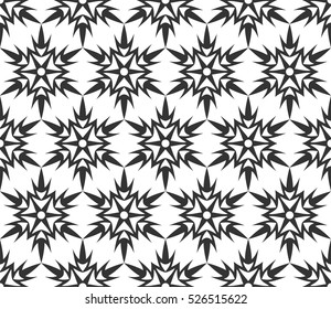 Monochrome geometric seamless pattern. Vector decorative black and white ethnic shapes, arabic, islam ornament. Modern repeat hexagonal tiles for wallpaper, fill, web page background, surface textures