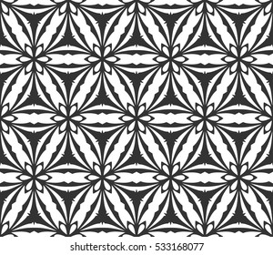 Monochrome geometric seamless pattern. Vector decorative black and white ethnic shapes, arabic, islam ornament. Modern repeat hexagonal tiles for wallpaper, fill, web page background, surface textures
