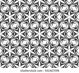 Monochrome geometric seamless pattern. Vector decorative black and white ethnic shapes, arabic, islam ornament. Modern repeat hexagonal tiles for wallpaper, fill, web page background, surface textures