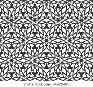 Monochrome geometric seamless pattern. Vector decorative black and white ethnic shapes, arabic, islam ornament. Modern repeat hexagonal tiles for wallpaper, fill, web page background, surface textures