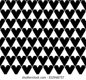 Monochrome geometric shape triangle heart seamless pattern background vector.