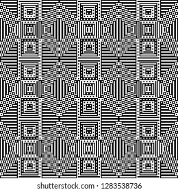 Monochrome geometric shapes and optical illusion wallpaper pattern background.
