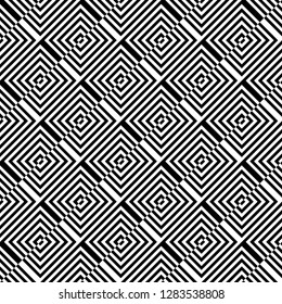 Monochrome geometric shapes and optical illusion wallpaper pattern background.