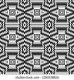 Monochrome geometric shapes and optical illusion wallpaper pattern background.