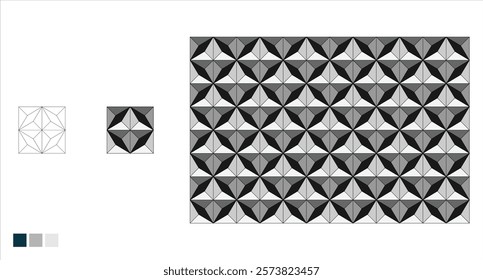Monochrome Geometric Tile Pattern with Dimensional Effect