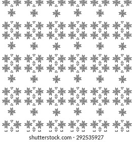 Monochrome geometric vector ornament. Drawn seamless pattern with stylized flowers