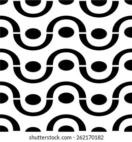 Monochrome geometrical pattern of the curve and the point, seamless vector background.