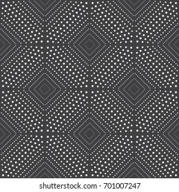 Monochrome, geometrical seamless pattern. Regular repetition of a square from circles of different diameter. Wall-paper for the press. Modern design. Vector illustrations.