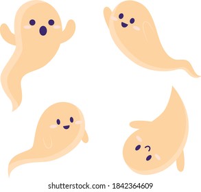 Monochrome ghost apparition spook horror set. Ghost shadow funny. ghost sheet for halloween character design. Isolated vector illustration.