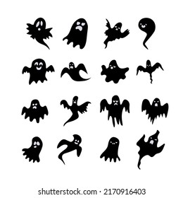 Monochrome ghost apparition spook horror set. Ghost shadow funny. ghost sheet for halloween character design. Isolated on white vector illustration.