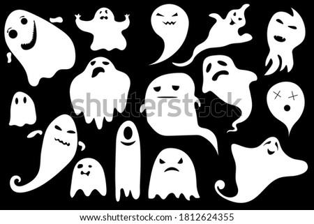 Monochrome ghost apparition spook horror set. Costume evil or Character creepy funny cute. Party celebrate Halloween night holiday. 