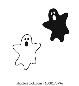 Monochrome ghost. Simple flat ghosts. Vector illustration. Halloween scary ghostly monsters. Ghosts doodle