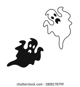 Monochrome ghost. Simple flat ghosts. Vector illustration. Halloween scary ghostly monsters. Ghosts doodle