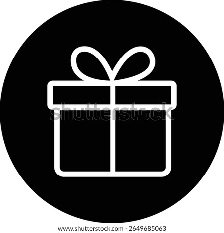 Monochrome Gift Box Icon in Black Circle