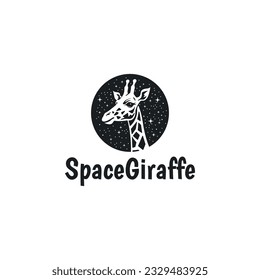 Monochrome giraffe head icon logo design template. silhouette giraffe head in circle and stars logo vector illustration