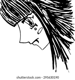 Monochrome girl with piercing portrait sketched art vector