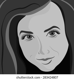 Monochrome girl's face portrait. Vector illustration