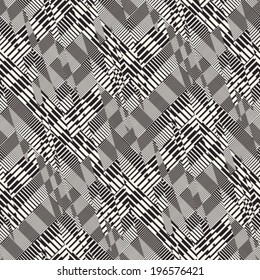 Monochrome Glitch Effect Textured Checked Pattern