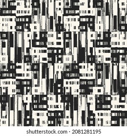 Monochrome Glitch Effect Textured Checked Pattern