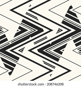 Monochrome Glitch Effect Textured Chevron Pattern