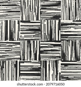 Monochrome Glitch Effect Textured Tile Checked Pattern