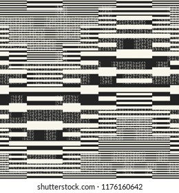 Monochrome Glitch Motif. Seamless Pattern.