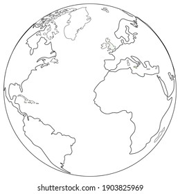 Monochrome globe in png format, round earth and ocean