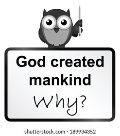 Monochrome God created mankind sign isolated on white background