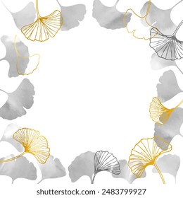 Monochrome and gold ginkgo biloba frame illustration
