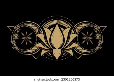 monochrome golden floral lotus logo design for tattoo corporate or company