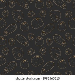 Monochrome golden seamless pattern with hand drawn crystals on black background. Vector illustration.