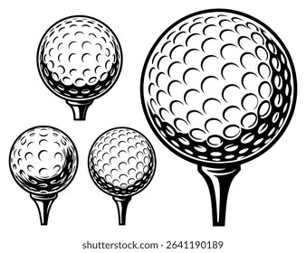 Monochrome golf ball illustrations with dimple textures.