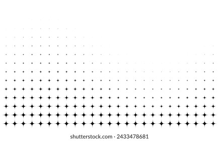 A monochrome gradient of black stars diminishing in size and spacing on a white background, suitable for backgrounds or textures.