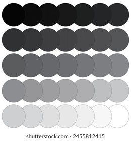 Monochrome gradient circles. Vector grayscale palette. Shades of gray design swatch.