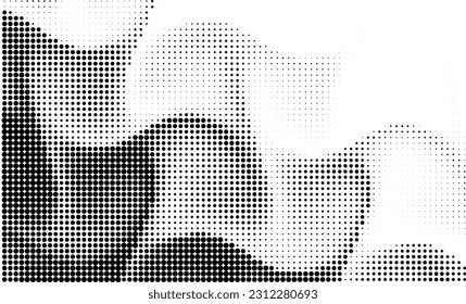 Monochrome gradient halftone dots background. Vector illustration. Big wave
